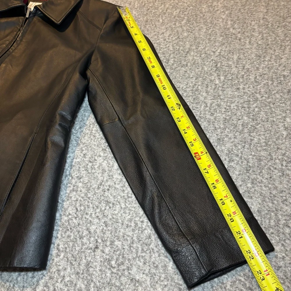 Worthington Women’s Black Genuine Leather Zip Jacket Red Lining Petite Medium